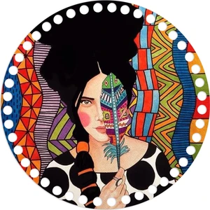 Grafilli Design Kadın Desen Baskılı 2 Adet Makaron Ahşap Çanta Plakası 20CM