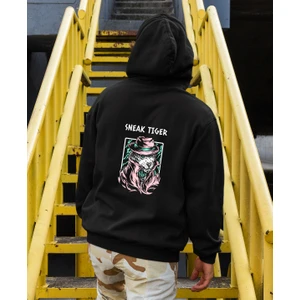 Raf Coll Unisex Siyah Kapüşonlu Sweatshirt Sırt  Dijital Baskılı