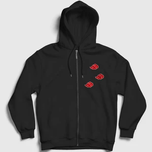 Unisex Siyah Akatsuki Anime Naruto Fermuarlı Kapüşonlu Sweatshirt