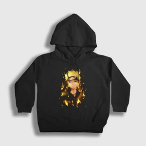 Unisex Çocuk Siyah Fire Anime Naruto Kapüşonlu Sweatshirt