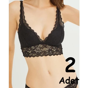 Kadın Siyah Dantelli Içi Boş Kaplı Bralet 90502S - 2 Adet