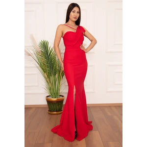 Maureen 13218 Yırtmaçlı Inci Detaylı Uzun Elbise