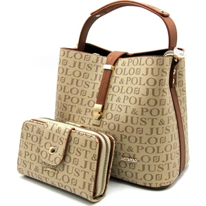 Just Polo Kadın Vizon-Taba Baskı Desenli El ve Omuz Çanta ve Cüzdan Seti JPT2055-13