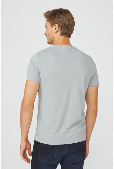 Avva Erkek Gri Bisiklet Yaka %100 Pamuk Basic T-Shirt E001000