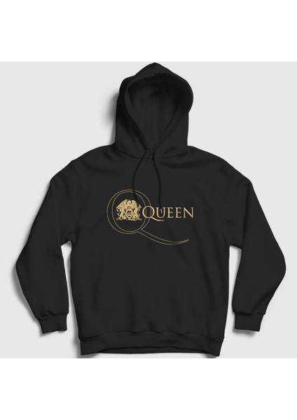 Unisex Siyah Gold Logo Queen Kapüşonlu Sweatshirt