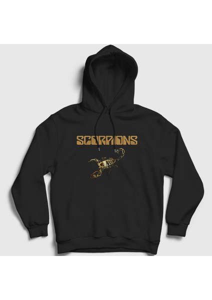 Unisex Siyah Gold Logo Scorpions Kapüşonlu Sweatshirt
