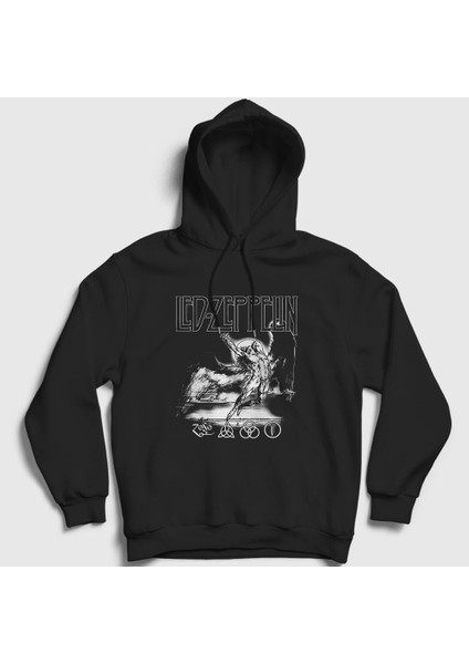 Unisex Siyah Icarus Led Zeppelin Kapüşonlu Sweatshirt