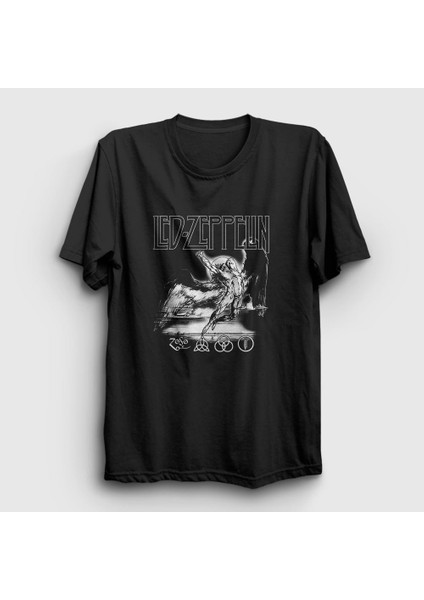 Unisex Siyah Icarus Led Zeppelin T-Shirt