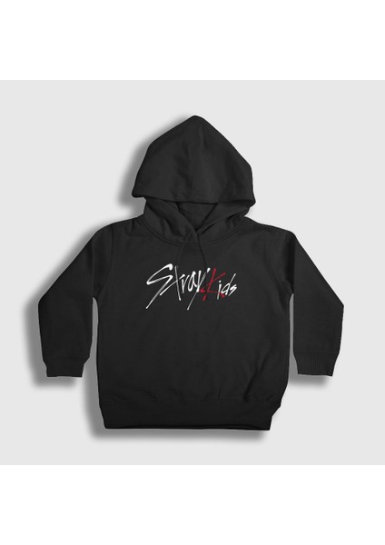 Unisex Çocuk Siyah Logo Stray Kids Kapüşonlu Sweatshirt