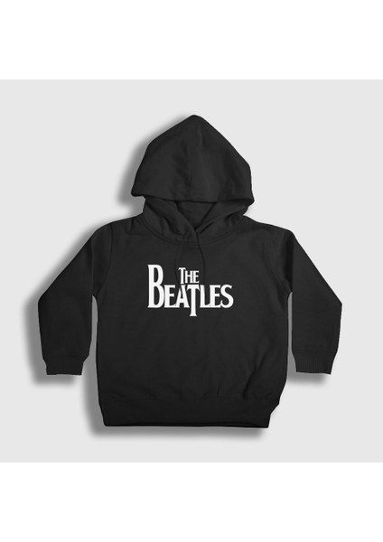 Unisex Çocuk Siyah Logo The Beatles Kapüşonlu Sweatshirt