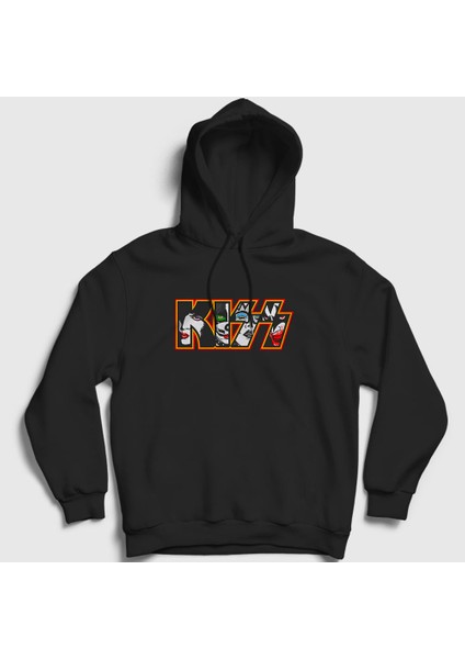Unisex Siyah Logo V2 Kiss Kapüşonlu Sweatshirt