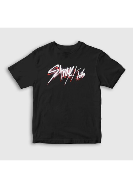 Unisex Çocuk Siyah Logo V2 Stray Kids T-Shirt