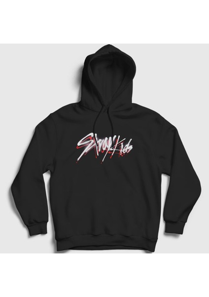 Unisex Siyah Logo V2 Stray Kids Kapüşonlu Sweatshirt