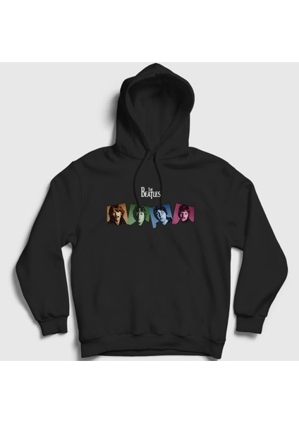 Unisex Siyah Members The Beatles Kapüşonlu Sweatshirt