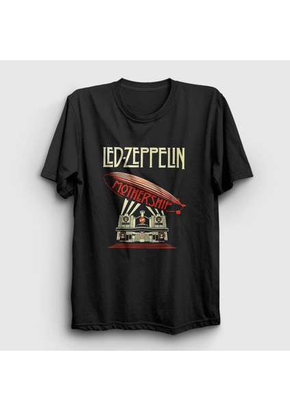 Unisex Siyah Mothership Led Zeppelin T-Shirt