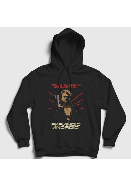 Unisex Siyah Paranoid Android Radiohead Kapüşonlu Sweatshirt