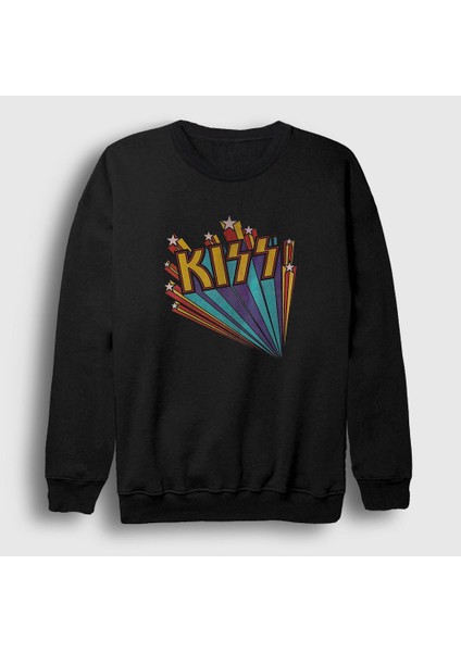 Unisex Siyah Retro Kiss Sweatshirt
