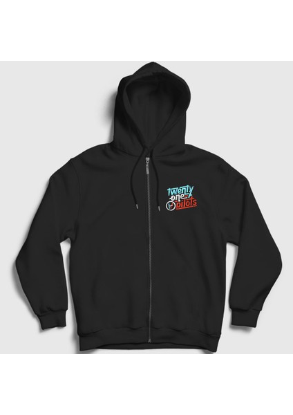 Unisex Siyah Retro Twenty One Pilots Fermuarlı Kapüşonlu Sweatshirt
