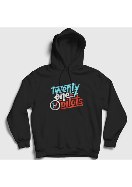 Unisex Siyah Retro Twenty One Pilots Kapüşonlu Sweatshirt
