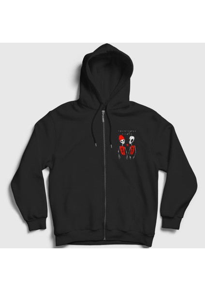 Unisex Siyah Skeleton Twenty One Pilots Fermuarlı Kapüşonlu Sweatshirt