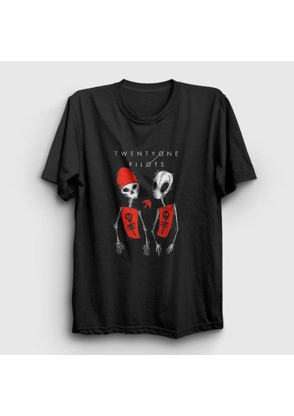 Unisex Siyah Skeleton Twenty One Pilots T-Shirt