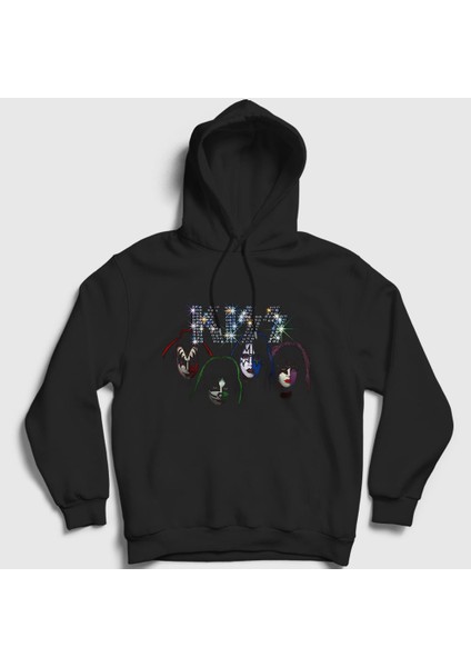 Unisex Siyah Sparkle Kiss Kapüşonlu Sweatshirt