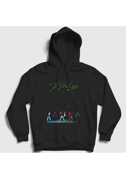 Unisex Siyah Street Stray Kids Kapüşonlu Sweatshirt