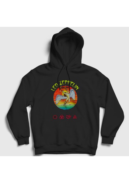Unisex Siyah Swan Led Zeppelin Kapüşonlu Sweatshirt