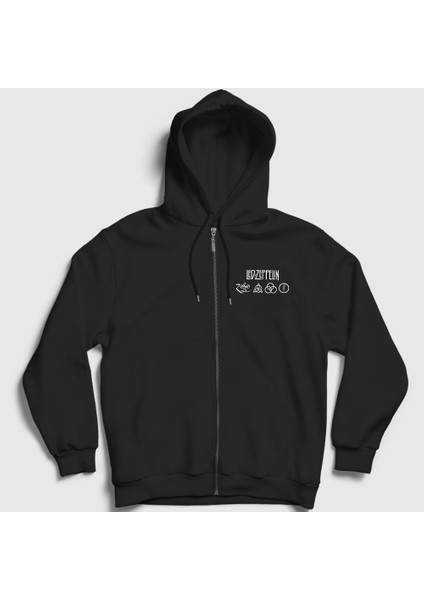 Unisex Siyah Symbols Led Zeppelin Fermuarlı Kapüşonlu Sweatshirt