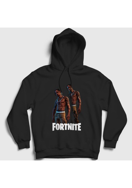 Unisex Siyah Travis Scott Fortnite Kapüşonlu Sweatshirt