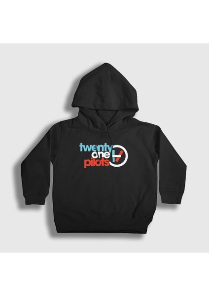 Unisex Çocuk Siyah Twenty One Pilots Kapüşonlu Sweatshirt
