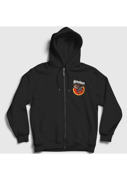 Unisex Siyah Vengeance Judas Priest Fermuarlı Kapüşonlu Sweatshirt