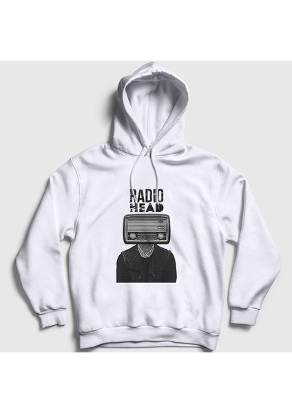 Unisex Beyaz Radio Radiohead Kapüşonlu Sweatshirt