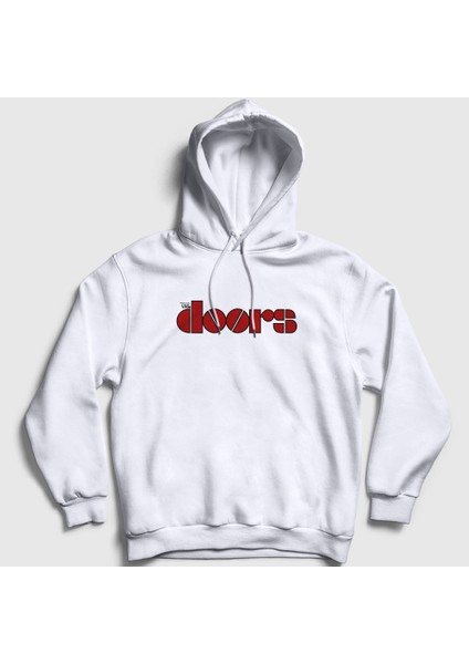 Unisex Beyaz Red Logo The Doors Kapüşonlu Sweatshirt