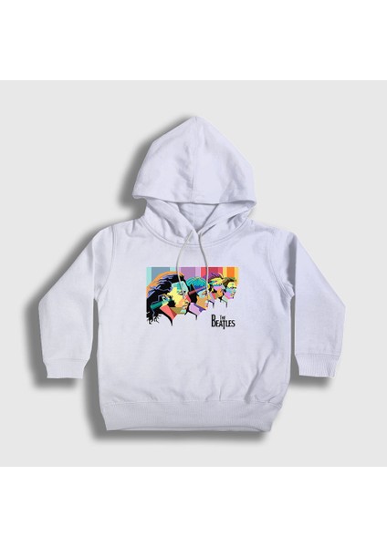 Unisex Çocuk Beyaz Retro The Beatles Kapüşonlu Sweatshirt