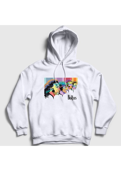 Unisex Beyaz Retro The Beatles Kapüşonlu Sweatshirt