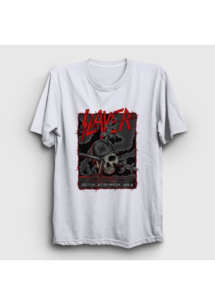 Unisex Beyaz Slayed Slayer T-Shirt