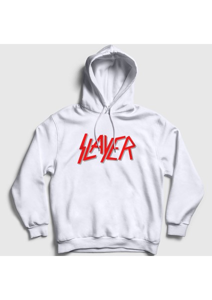 Unisex Beyaz Solo Logo Slayer Kapüşonlu Sweatshirt