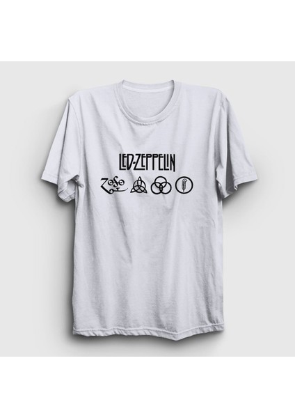 Unisex Beyaz Symbols Led Zeppelin T-Shirt