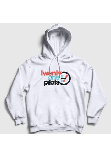 Unisex Beyaz Twenty One Pilots Kapüşonlu Sweatshirt