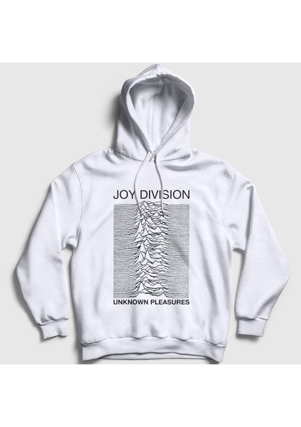 Unisex Beyaz Unknown Pleasures Joy Division Kapüşonlu Sweatshirt