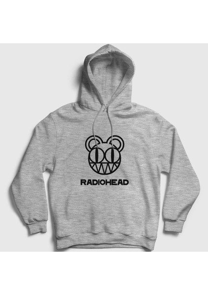 Unisex Gri Bear Logo Radiohead Kapüşonlu Sweatshirt