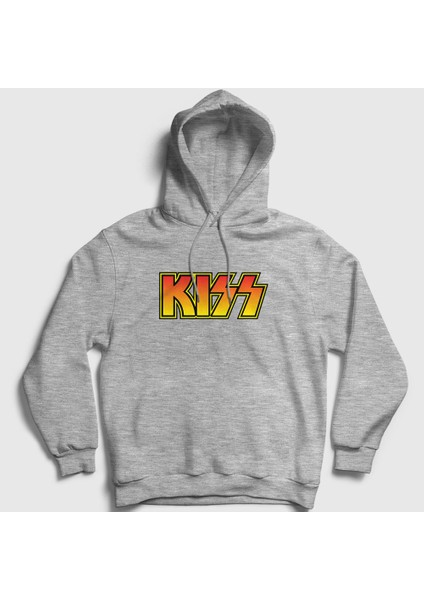 Unisex Gri Logo Kiss Kapüşonlu Sweatshirt