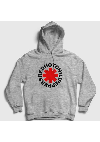 Unisex Gri Logo Red Hot Chili Peppers Kapüşonlu Sweatshirt