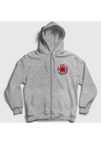 Unisex Gri Logo V2 Red Hot Chili Peppers Fermuarlı Kapüşonlu Sweatshirt
