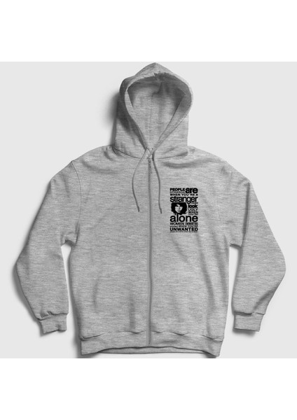 Unisex Gri Stranger The Doors Fermuarlı Kapüşonlu Sweatshirt