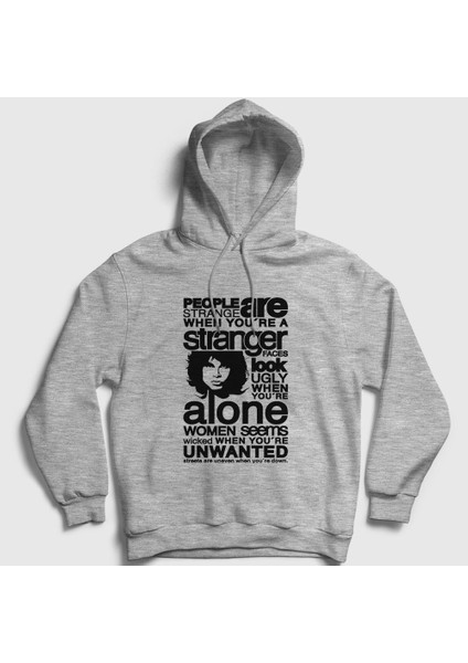 Unisex Gri Stranger The Doors Kapüşonlu Sweatshirt
