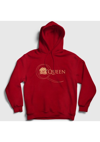 Unisex Kırmızı Gold Logo Queen Kapüşonlu Sweatshirt
