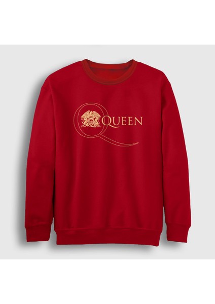Unisex Kırmızı Gold Logo Queen Sweatshirt