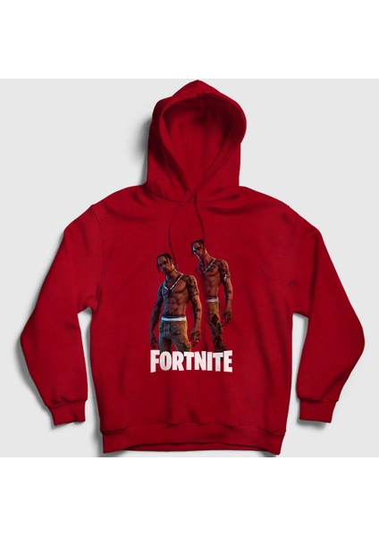 Unisex Kırmızı Travis Scott Fortnite Kapüşonlu Sweatshirt